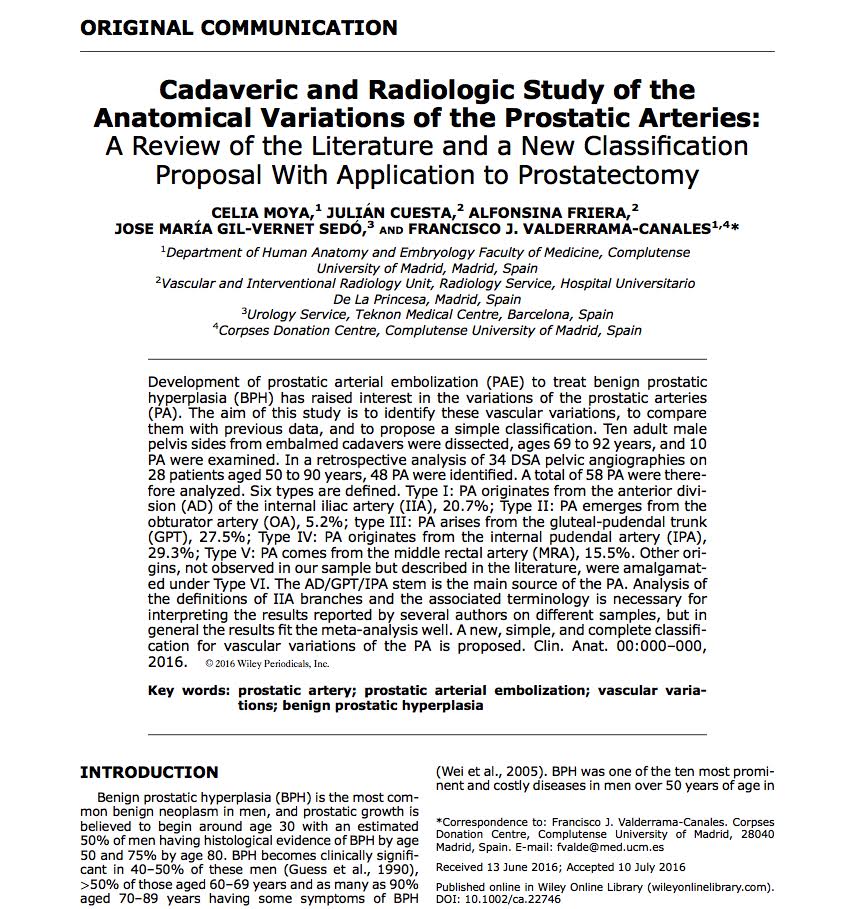 Publicación sobres variaciones anatomicas arterias prostaticas
